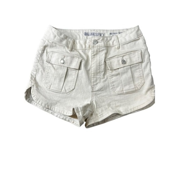 Blue Spice High Waisted Women's Shorts Size‎ 7 Beige Button Front/Back Pockets - Picture 1 of 6